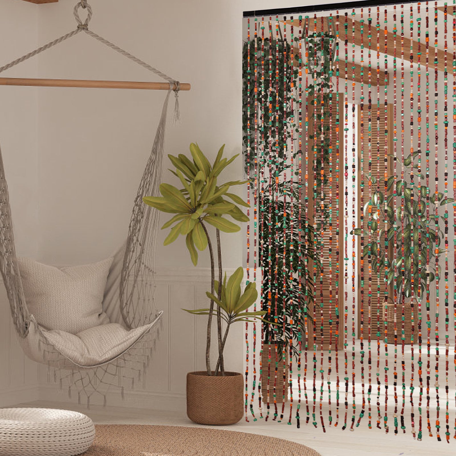 Osunnus Colorful Boho Carved Wooded Beaded Curtain for Doorway