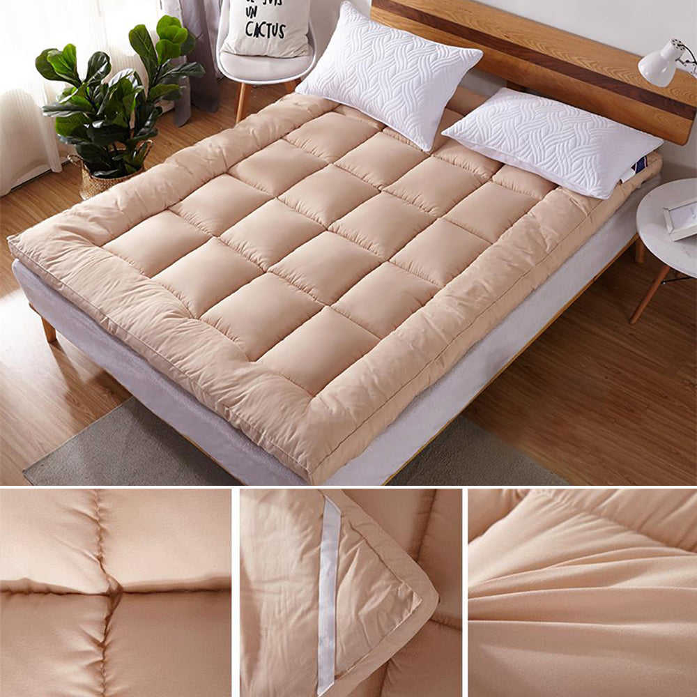 Extra Thick Queen Mattress Topper Pillow Top Mattress Pad Cover-coffee-4