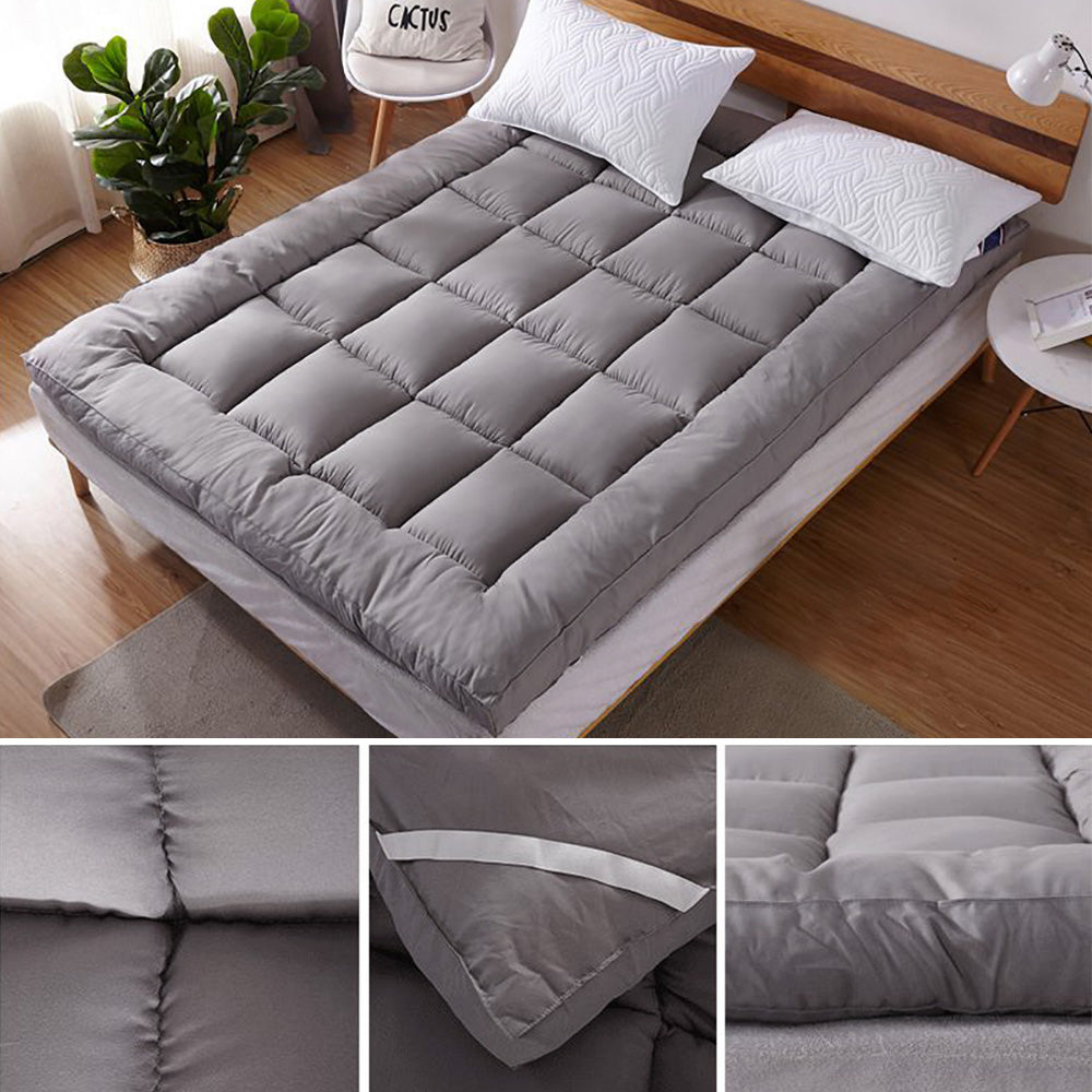 Extra Thick Queen Mattress Topper Pillow Top Mattress Pad Cover-Gray-4