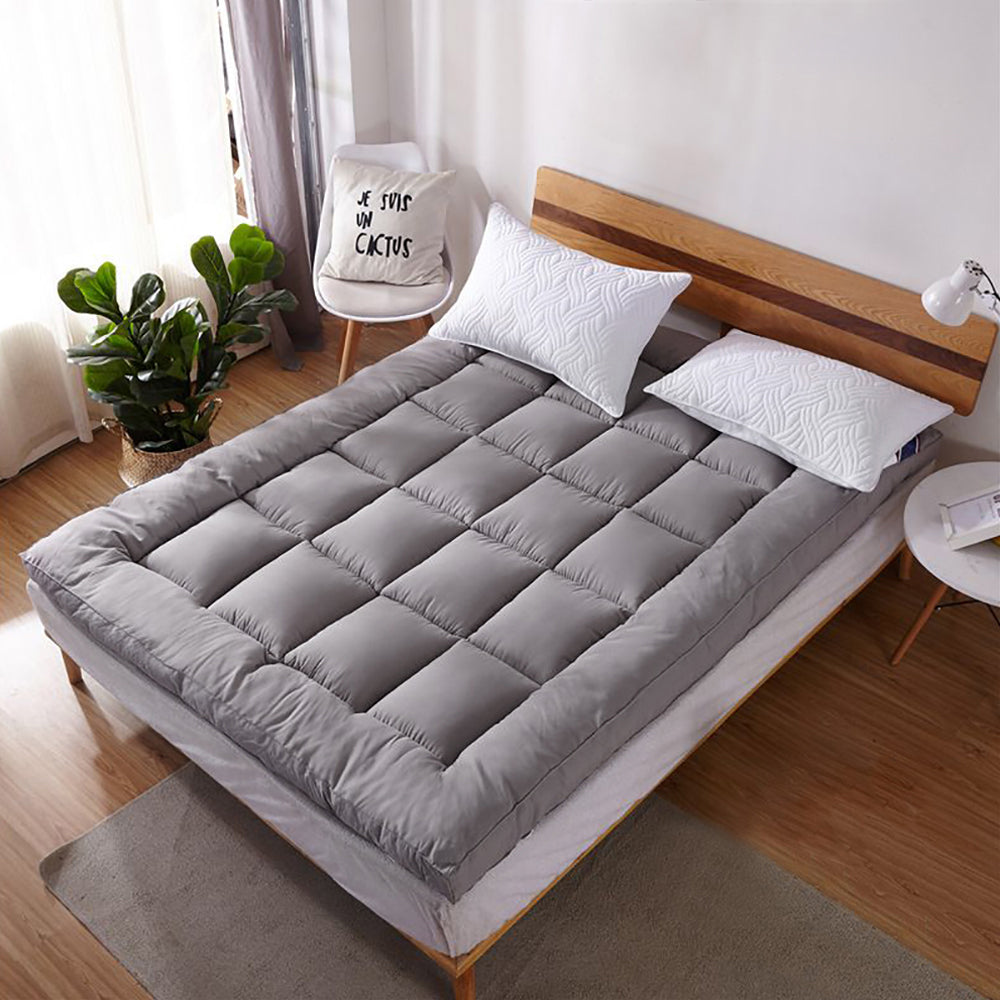 Extra Thick Queen Mattress Topper Pillow Top Mattress Pad Cover-Gray-1