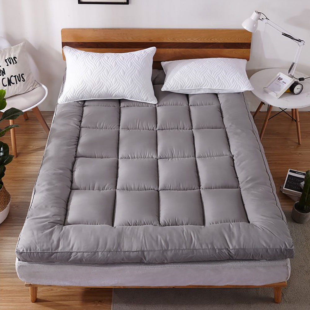 Extra Thick Queen Mattress Topper Pillow Top Mattress Pad Cover-Gray-2