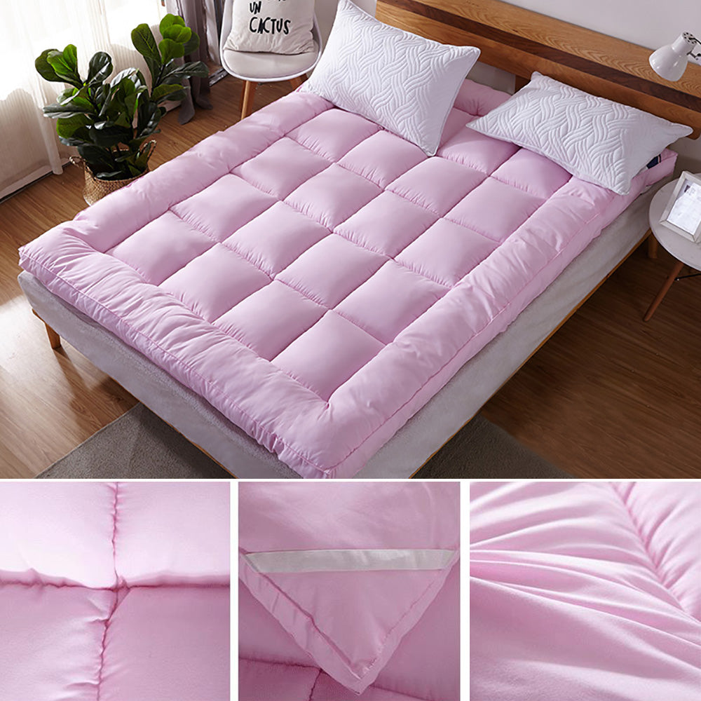 Extra Thick Queen Mattress Topper Pillow Top Mattress Pad Cover-Pink-4
