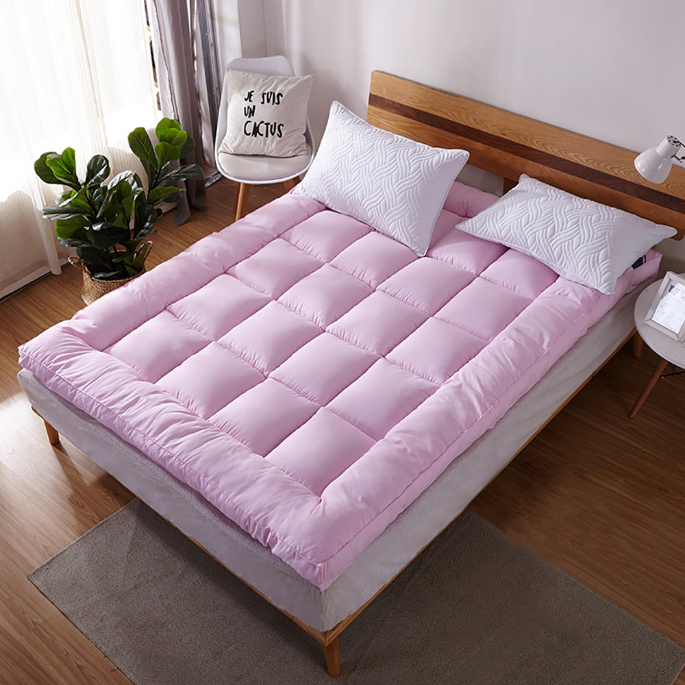Extra Thick Queen Mattress Topper Pillow Top Mattress Pad Cover-Pink-1