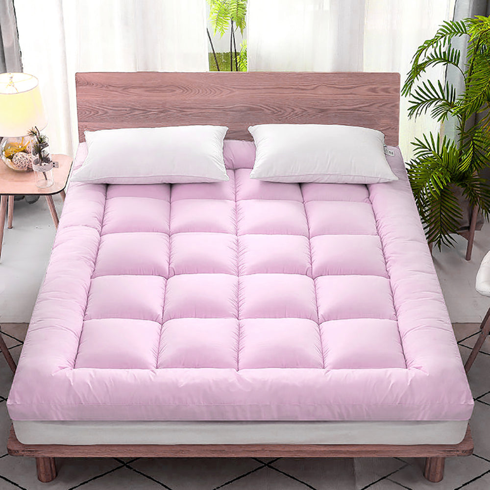 Extra Thick Queen Mattress Topper Pillow Top Mattress Pad Cover-Pink-2