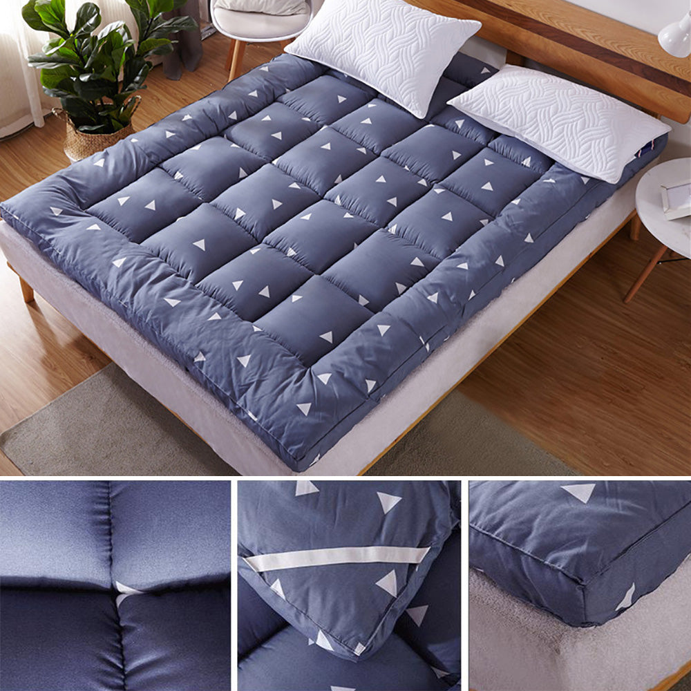 Extra Thick Queen Mattress Topper Pillow Top Mattress Pad Cover-Blue-4