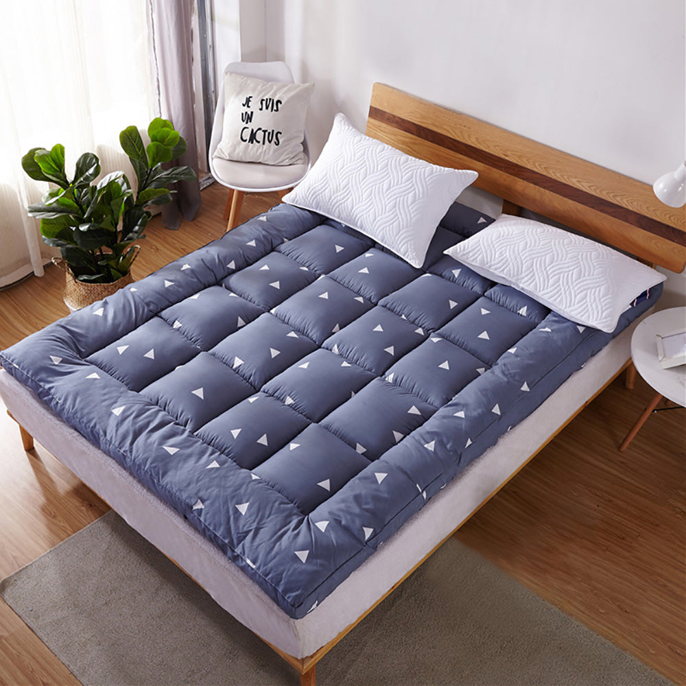 Extra Thick Queen Mattress Topper Pillow Top Mattress Pad Cover-Blue-1