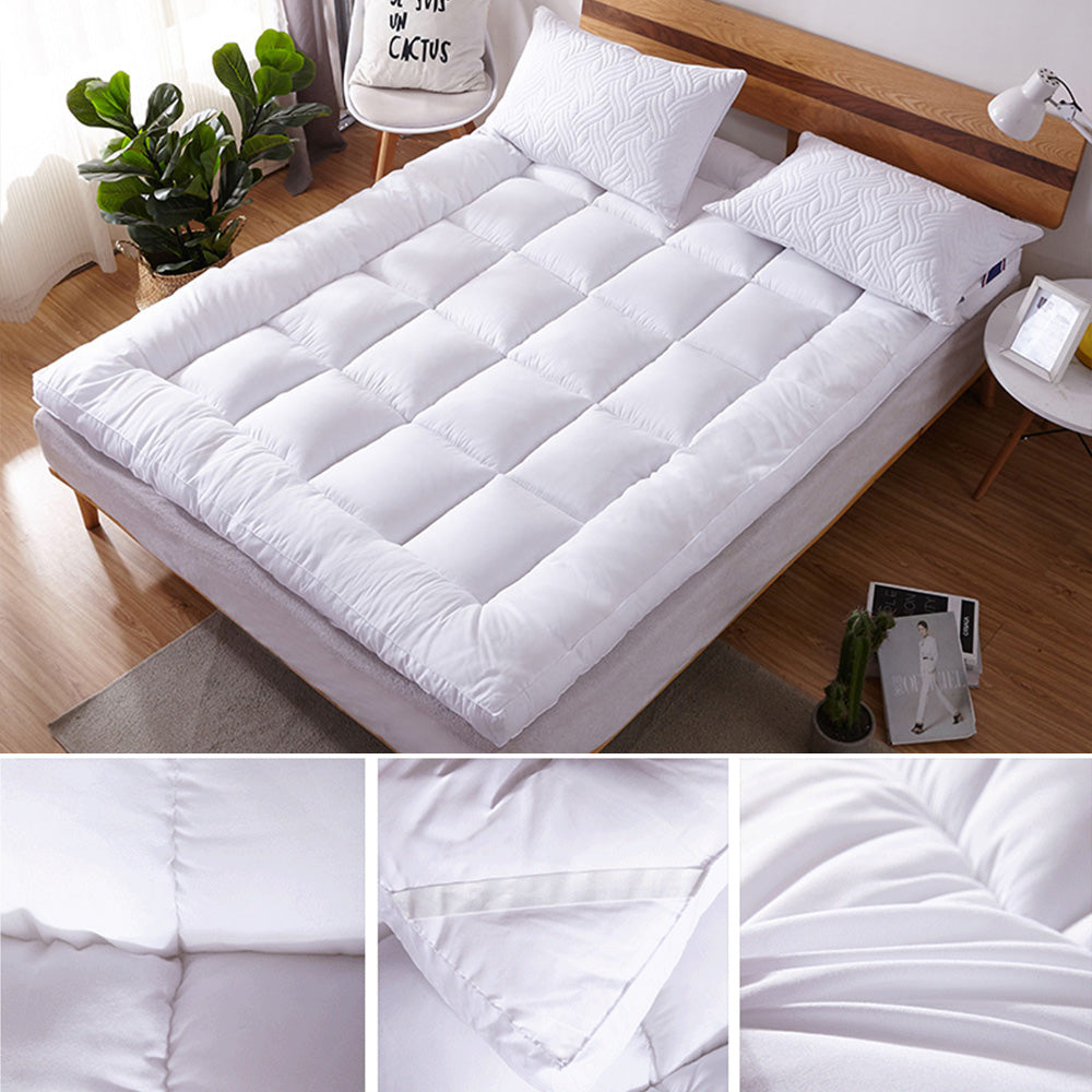Extra Thick Queen Mattress Topper Pillow Top Mattress Pad Cover-White-4