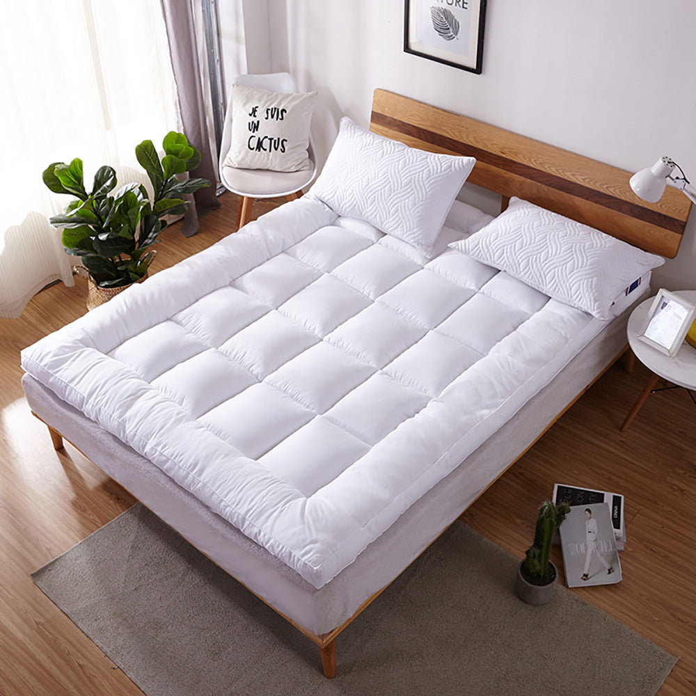 Extra Thick Queen Mattress Topper Pillow Top Mattress Pad Cover-White-2