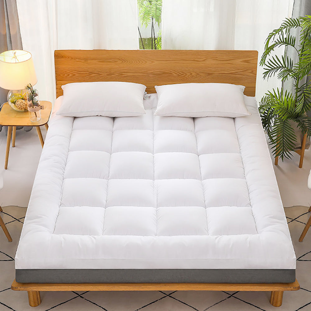 Extra Thick Queen Mattress Topper Pillow Top Mattress Pad Cover-White-3