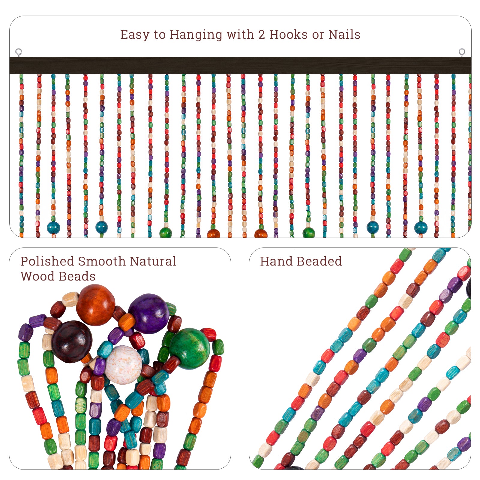 Osunnus Colorful Handmade Beaded Curtain for Doorway Boho Hippie Curtains