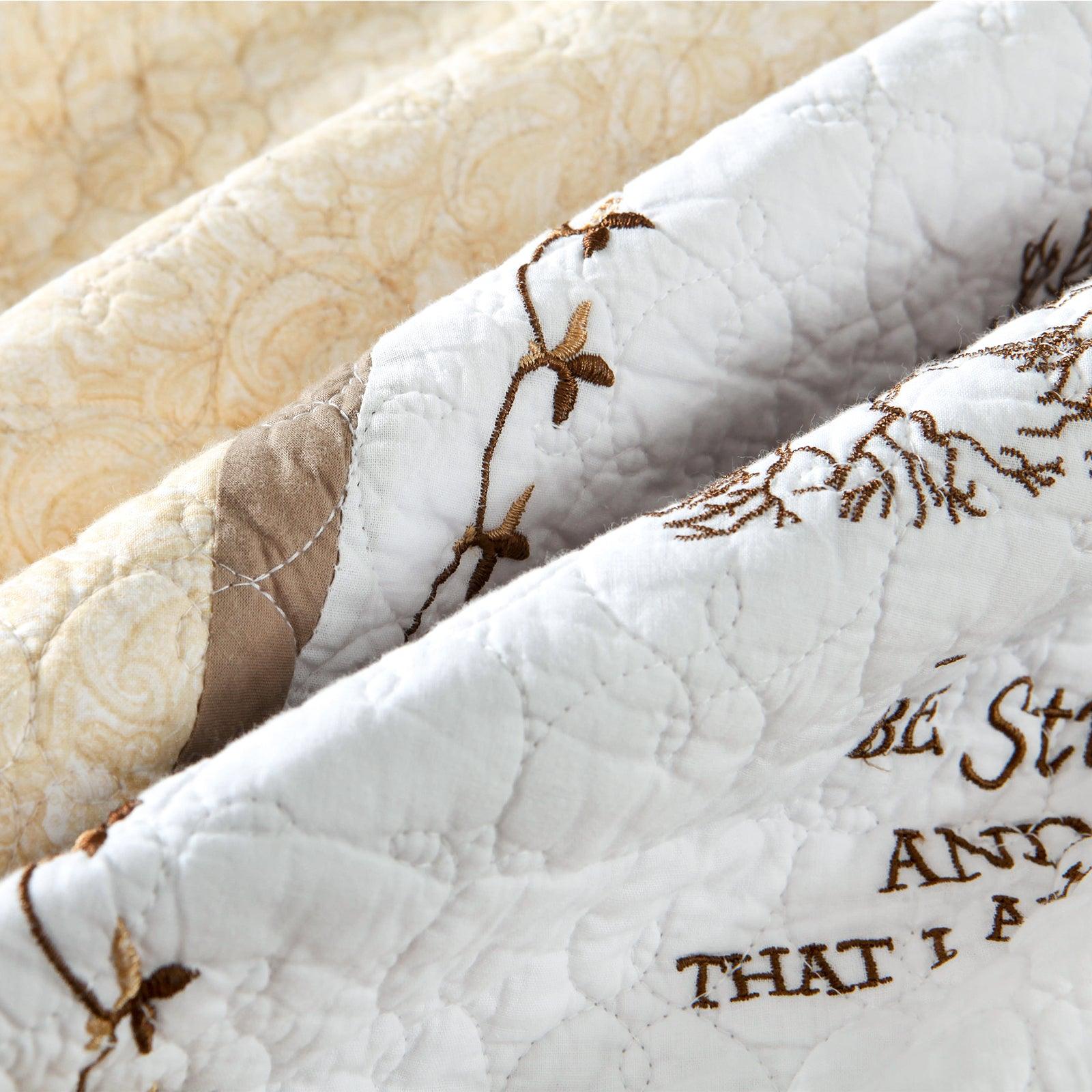 Hand embroidery details of the tree of life quilt