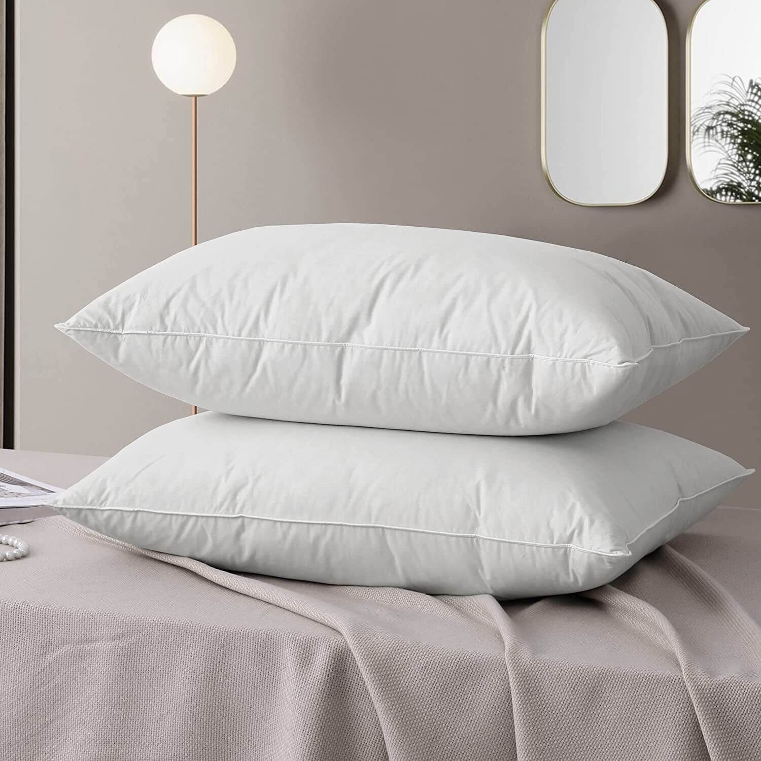 Luxury Goose Down Pillow Queen Size Soft Support Feather Bed Sleeping Pillow