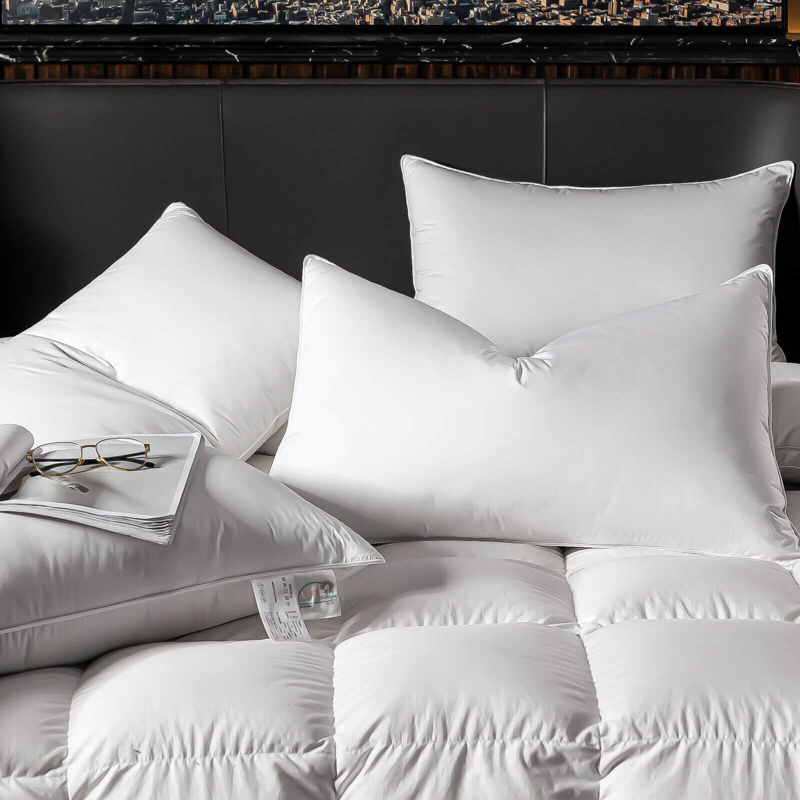Luxury Goose Down Pillow Queen Size Soft Support Feather Bed Sleeping Pillow