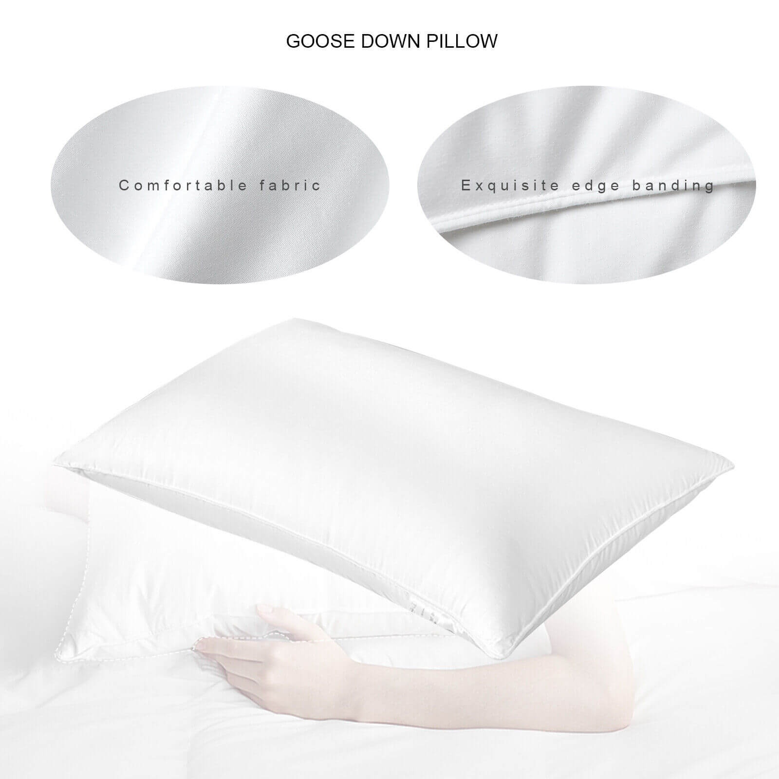 Luxury Goose Down Pillow Queen Size Soft Support Feather Bed Sleeping Pillow