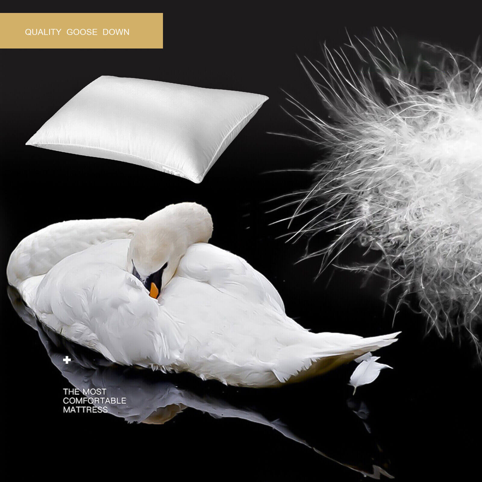 Luxury Goose Down Pillow Queen Size Soft Support Feather Bed Sleeping Pillow
