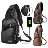 Load image into Gallery viewer, Leather Crossbody Sling Chest Bag w/ USB Charge Port