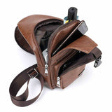 Load image into Gallery viewer, Detail of Leather Crossbody Sling Chest Bag w/ USB Charge Port