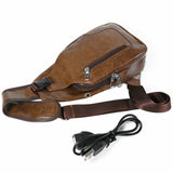 Load image into Gallery viewer, Durable Men PU Leather Chest Sling Bag w/ USB Charging Port
