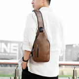 Load image into Gallery viewer, Display of Men PU Leather Chest Sling Bag w/ USB Charging Port