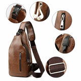 Load image into Gallery viewer, Detail of Men PU Leather Chest Sling Bag w/ USB Charging Port